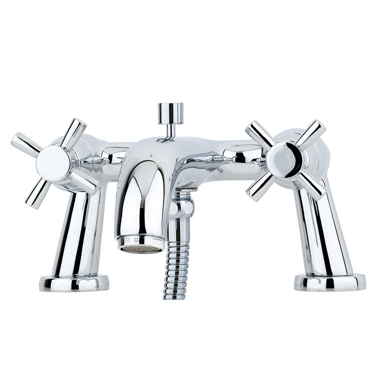 An image of Perrin & Rowe 3816 Deck Mounted Shower Mixer Tap, Crosshead Handles