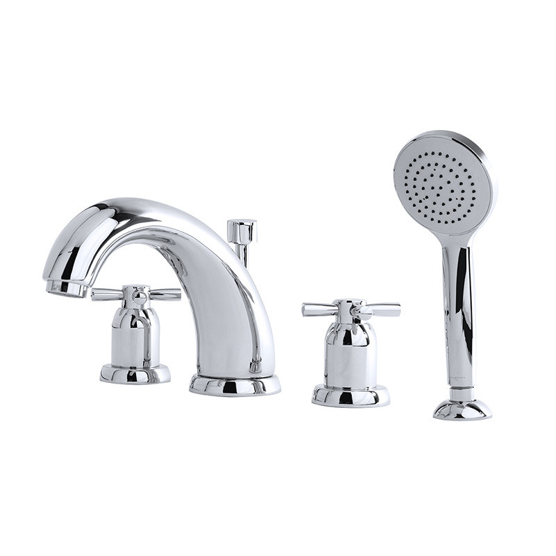 An image of Perrin & Rowe 3846 Four Hole Shower Mixer Tap, Crosshead Handles